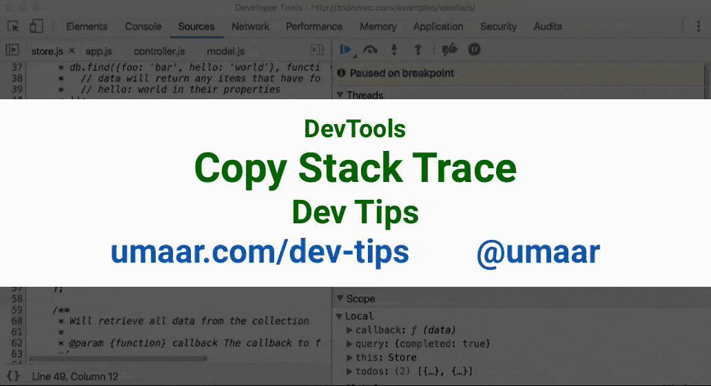 Copy a complete stack trace into your clipboard, ready for bug reports