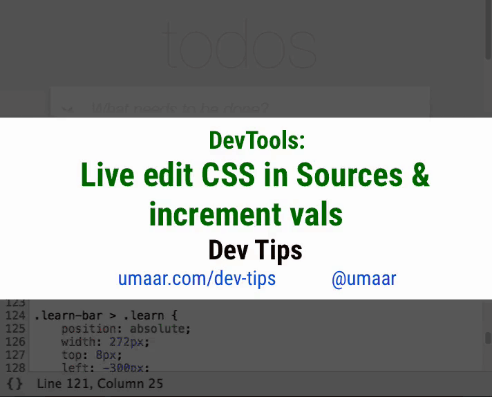 Live Edit CSS in Sources and increment values easily