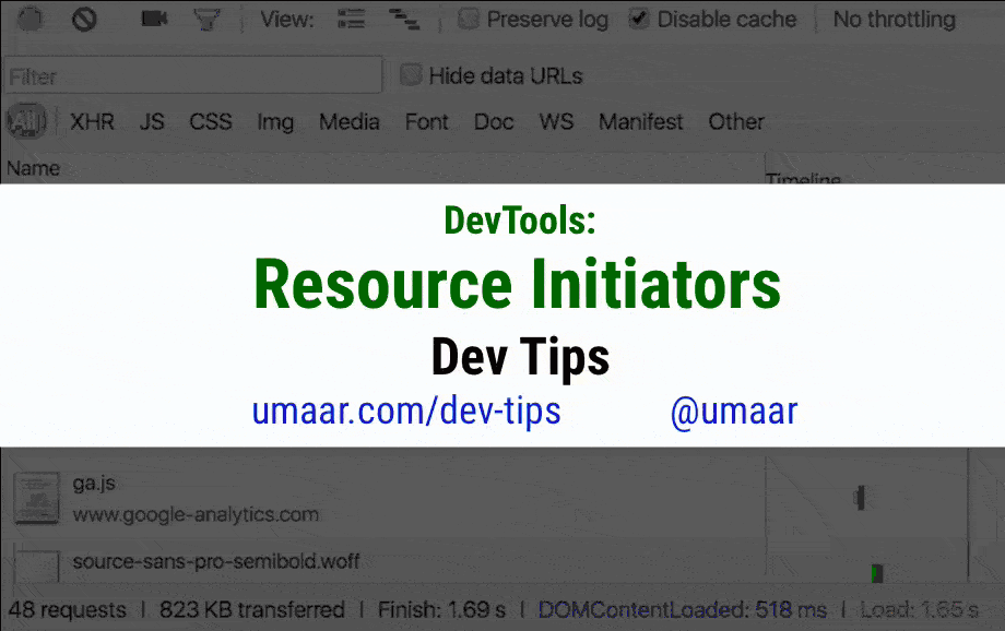 A full JavaScript stack trace to see how resources were loaded with resource initiators